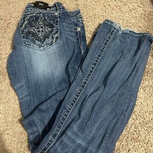 Miss Me Blue Boot Cut Jeans with Embroidered Details
